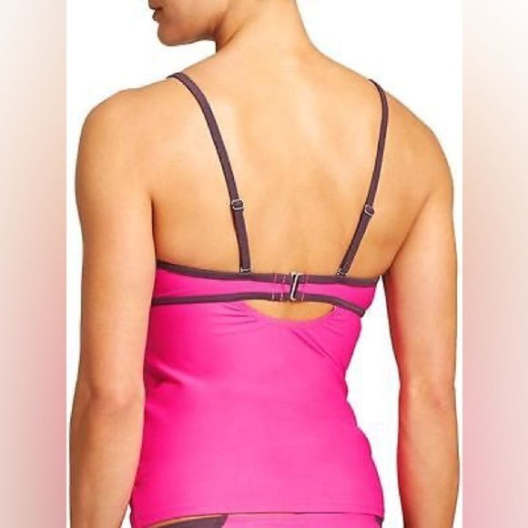 Athleta Tankini Top Women's Size Small Pink Grey Colourblock Swimwear Nylon - Picture 5 of 14